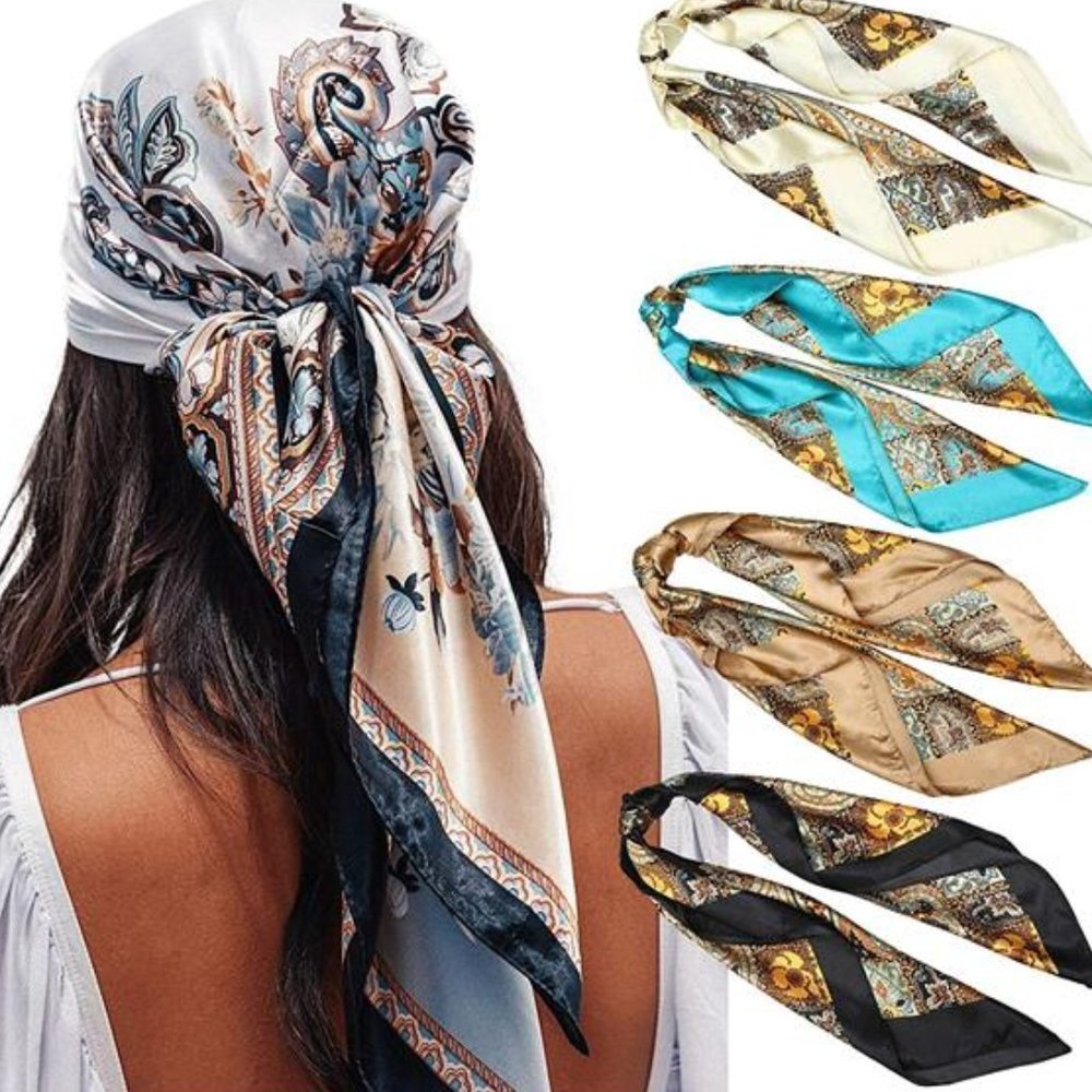4PCS Silk Lightweight Satin Silk Head Scarves for Women